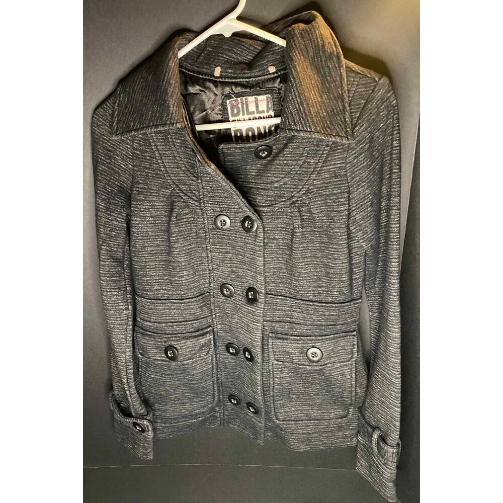 Billabong Pea Coat Womens S Charcoal Gray Double Breasted Overcoat